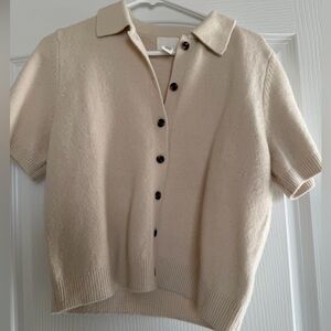 Cream Short Sleeve Button-Up Women's Top